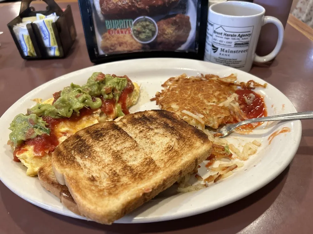 Denver Omelette Sour Dough Toast and Hash Browns